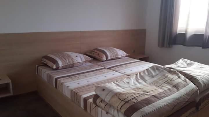 ein Bett mit zwei Kissen darauf in einem Schlafzimmer in der Unterkunft Guesthouse Tatyana in Pŭrvenets