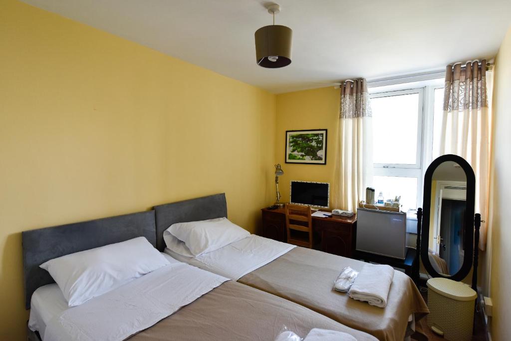 a bedroom with a large bed and a mirror at Bray Guest Rooms in London