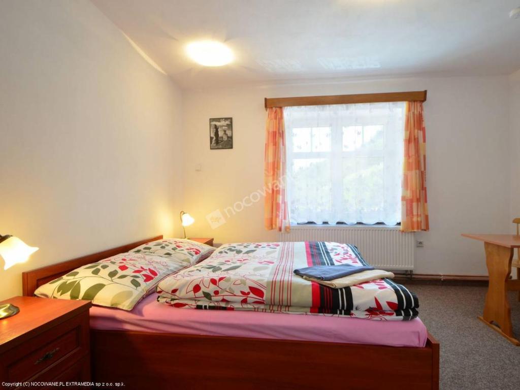 1 dormitorio con cama y ventana en Penzion Pod Ozvěnou, en Teplice nad Metují