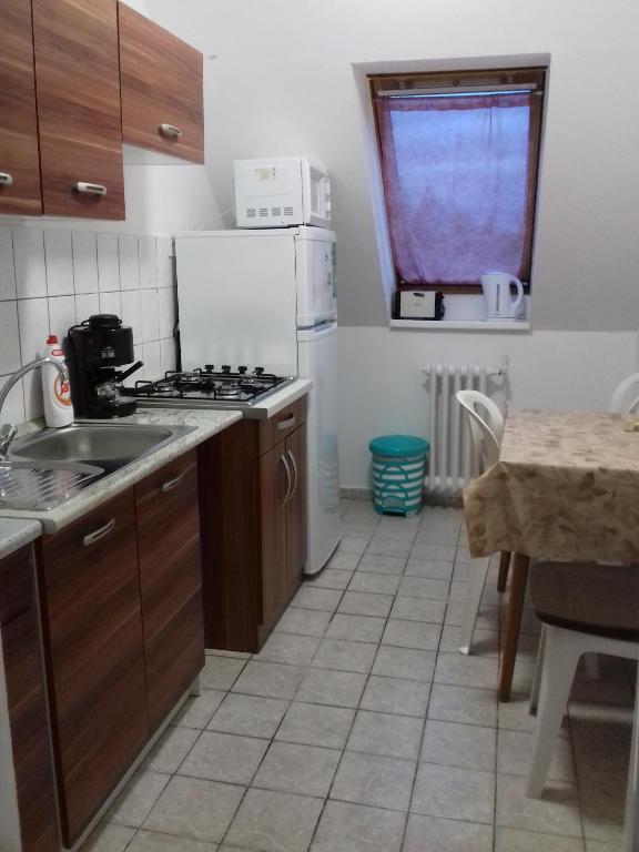 Kuchyň nebo kuchyňský kout v ubytování Harmatcsepp Apartmanház