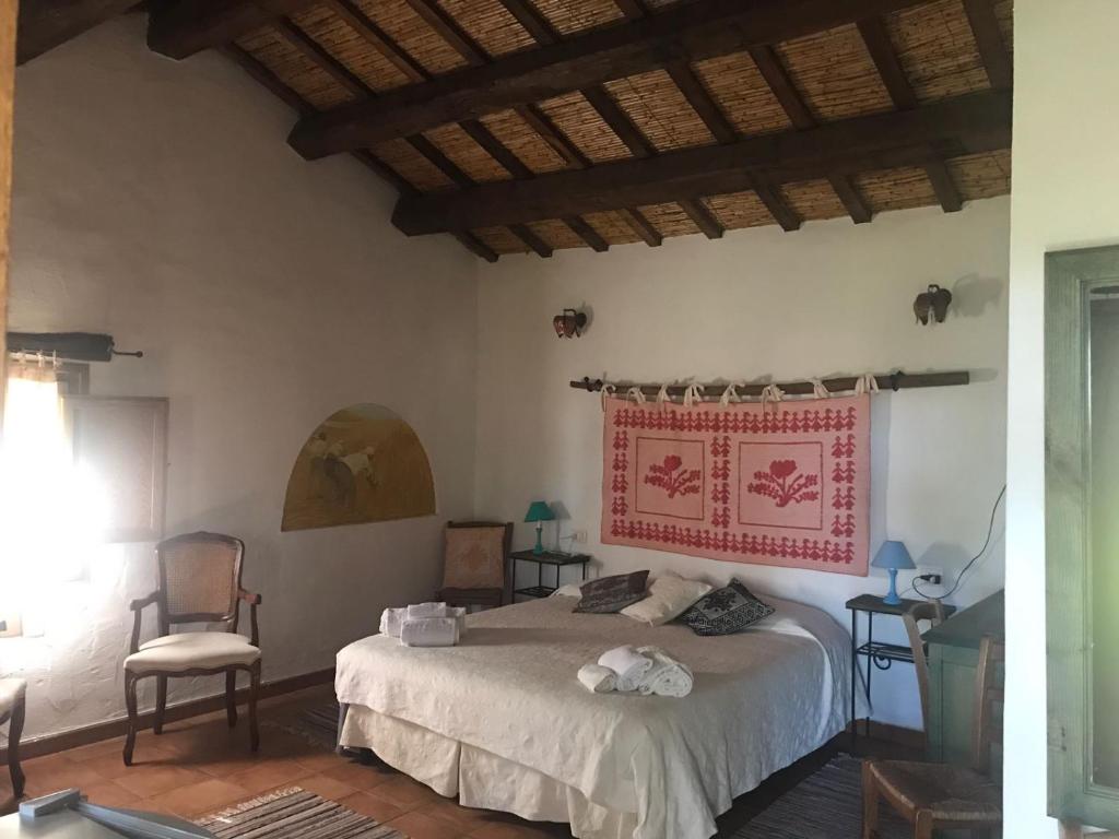 a bedroom with a bed and a chair at Agriturismo Il Muto di Gallura in Aggius