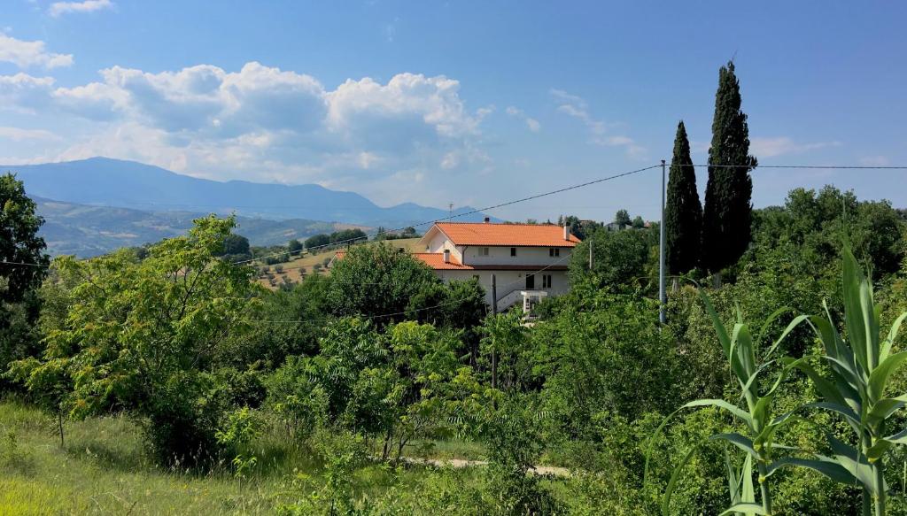 una casa en la cima de una colina con árboles en VillaAnna Panoramico, en San Valentino in Abruzzo Citeriore
