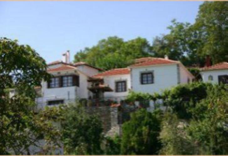 a large white house sitting on top of a hill at Villa Dryanouvaina in Portaria