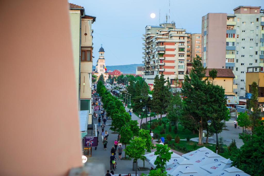 a view of a street in a city with buildings at Middle of The Boulevard in Alba Iulia