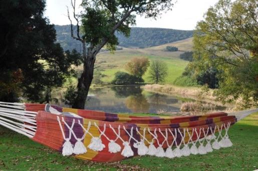 a boat sitting in the grass next to a lake at Old Balgowan Farm Cottage in Balgowan