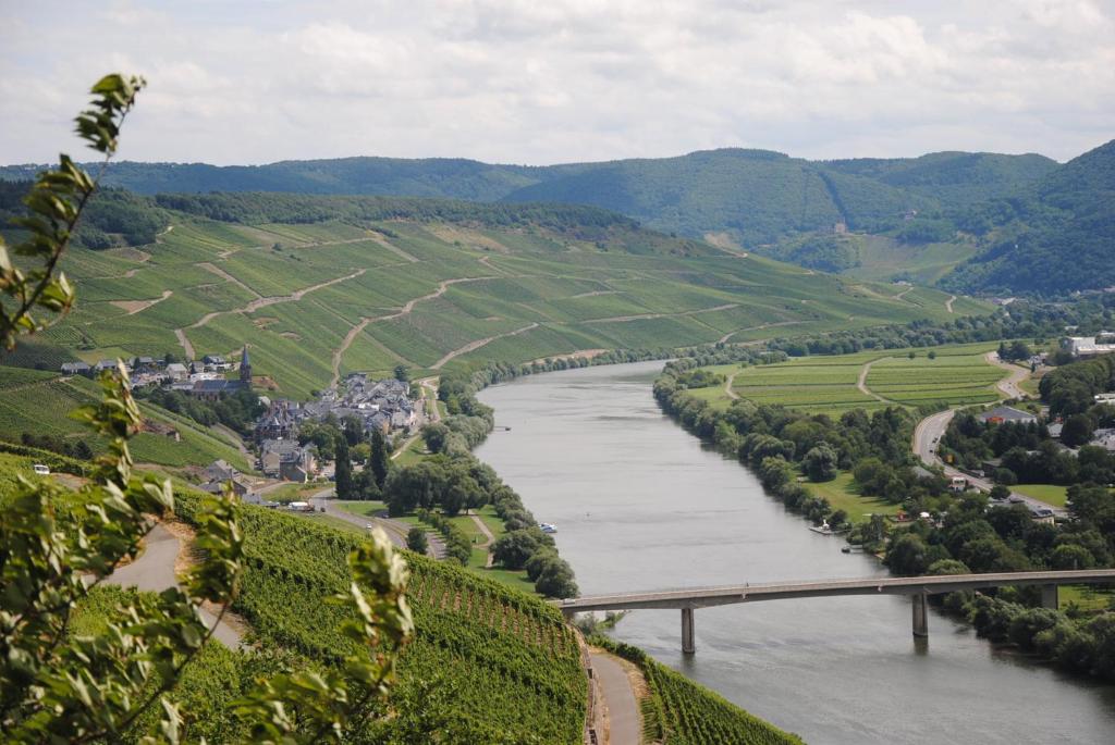 a view of a river with a bridge at Landhaus Kuntz in Lieser