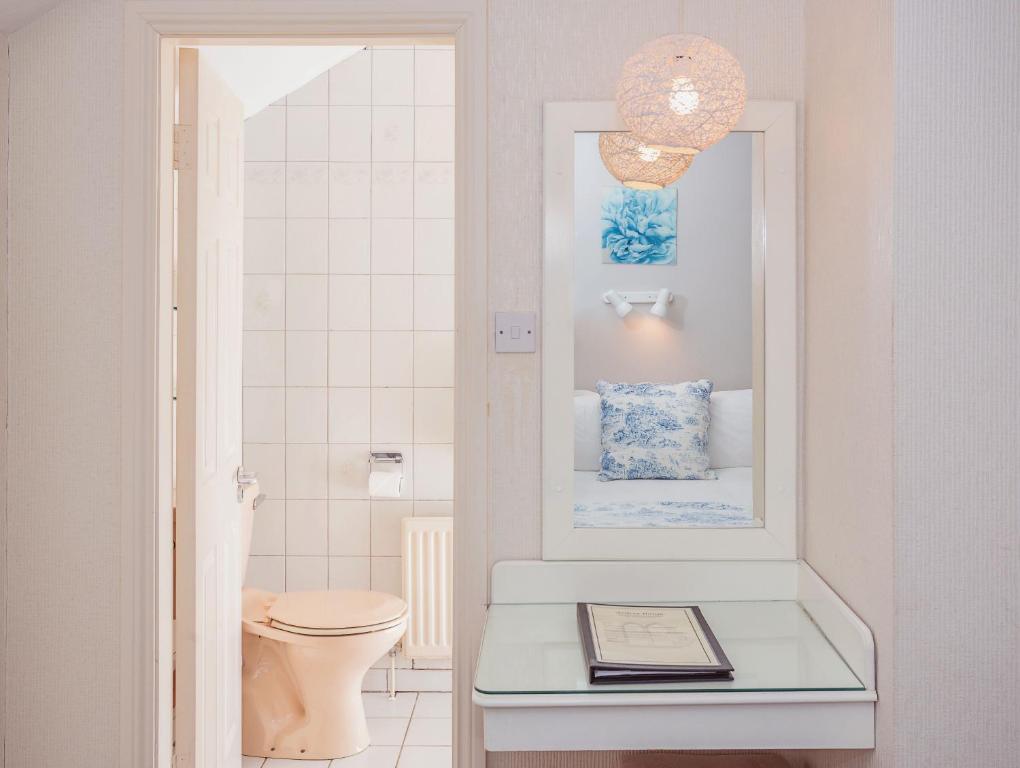 łazienka z toaletą i żyrandolem w obiekcie Ardree House B&B w Killarney