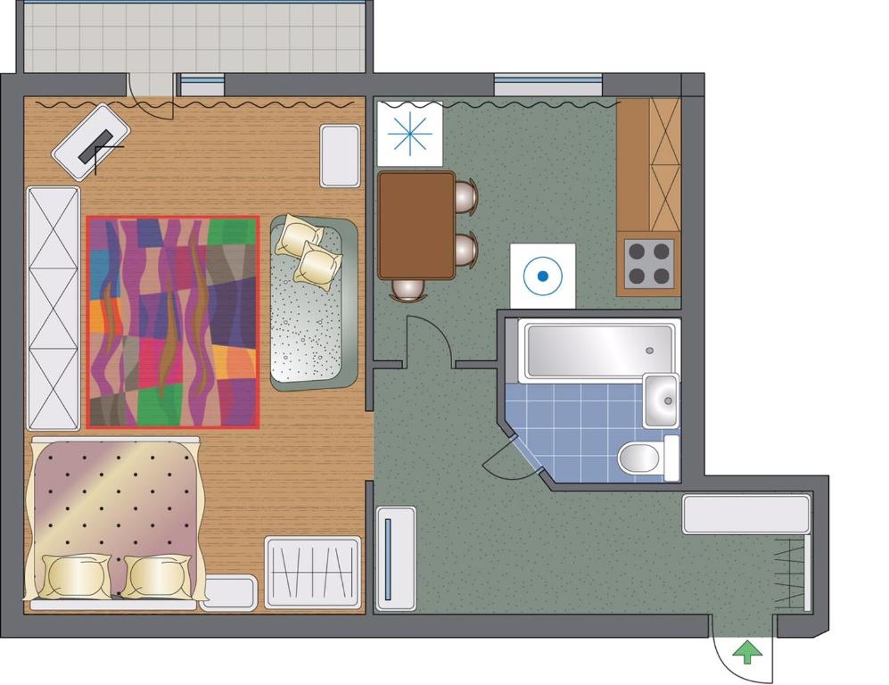 - un plan d'étage d'une petite maison avec une chambre dans l'établissement Однокомнатная квартира на улице Попудренко, à Kiev