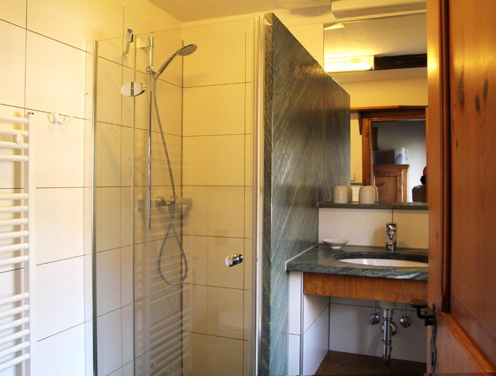 Koupelna v ubytování Holzblockhäuser Fam. Schabus