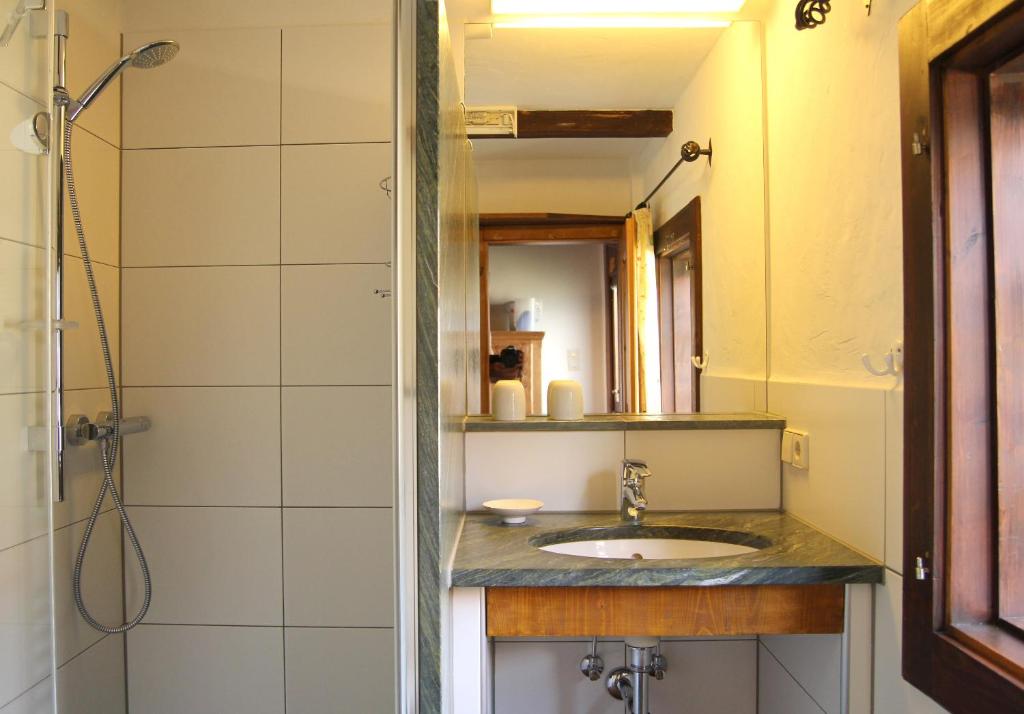 Koupelna v ubytování Holzblockhäuser Fam. Schabus
