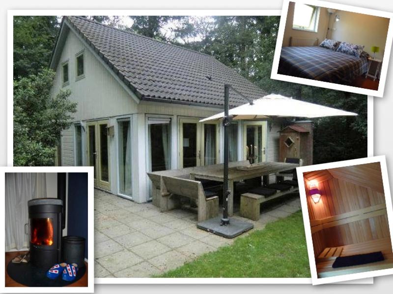 dom ze stołem piknikowym i parasolem w obiekcie Wellness vakantie villa w mieście Oudemirdum