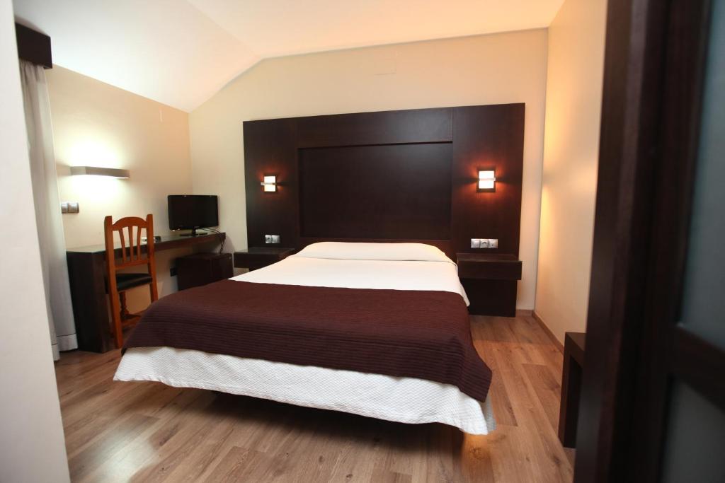 1 dormitorio con 1 cama grande y escritorio en Hotel Anabel Baza, en Baza