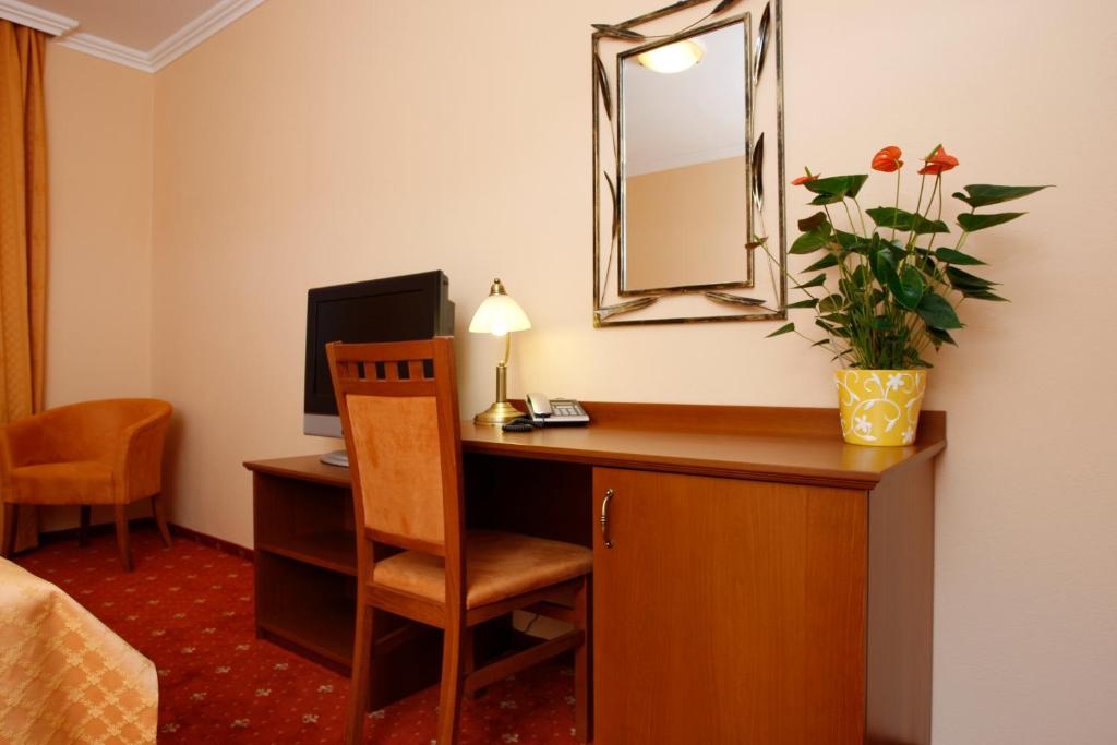 Televízia a/alebo spoločenská miestnosť v ubytovaní Hotel Majolika