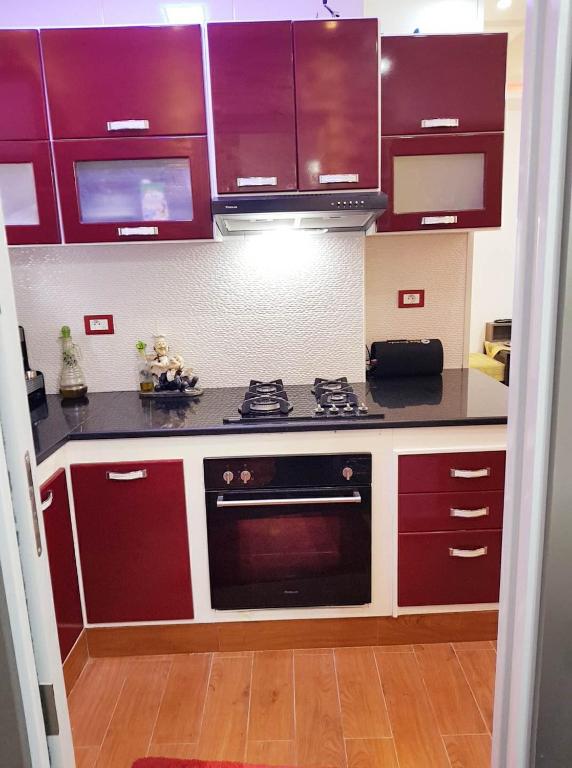 Kuchyň nebo kuchyňský kout v ubytování APPARTEMENT "DINA" Kélibia