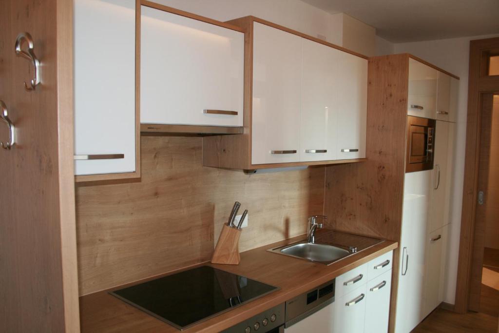 Kuchyň nebo kuchyňský kout v ubytování Alpenhof Strenge
