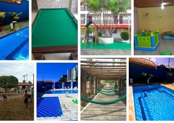 a collage of pictures of a swimming pool at USCEESP Praia Grande in Praia Grande