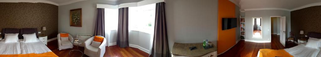 two views of a bedroom with a bed and a tub at Quinta do Cabo Guesthouse in Sintra