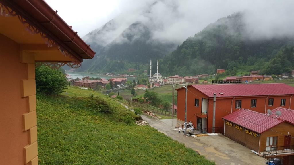 a view of a small town in a mountain at Uzungol Comfort Residence in Uzungöl