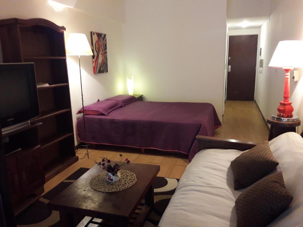 a hotel room with a bed and a couch at Cozy Apartment in Belgrano in Buenos Aires