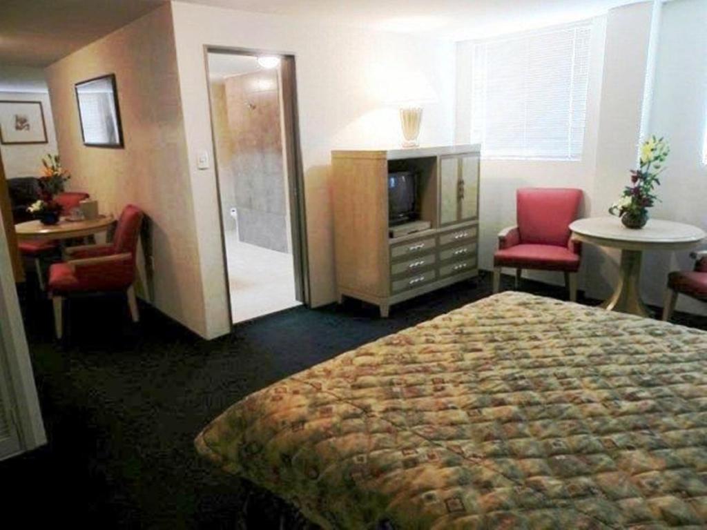 una habitación de hotel con una cama y un televisor en Hotel San Francisco Irapuato Business Class, en Irapuato