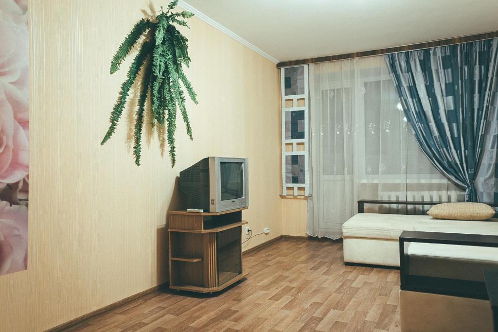 Pokój z telewizorem, łóżkiem i oknem w obiekcie Prime Home 2 w mieście Czernihów