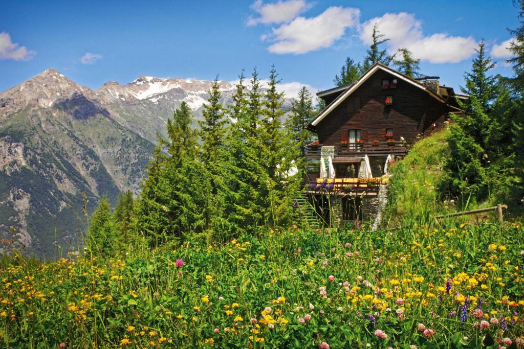 a wooden house on the side of a mountain at Hotel Chalet Il Capricorno in Sauze dʼOulx