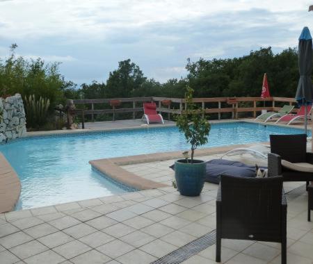 a large swimming pool with a potted plant next to it at La Bastide des Cades in Aiguines
