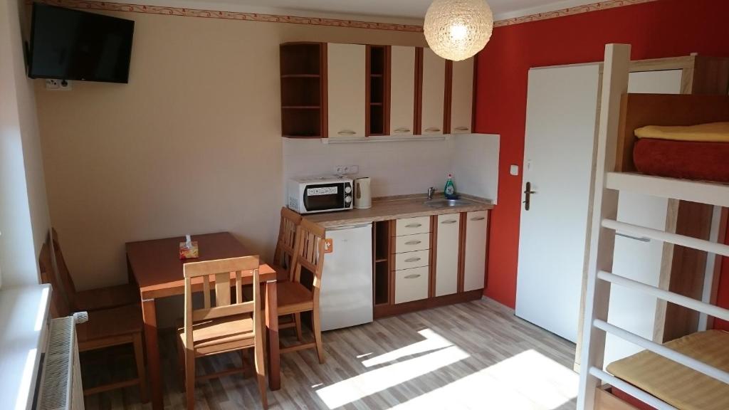 Kuchyň nebo kuchyňský kout v ubytování Penzion V Roklich & Apartmens V Roklich