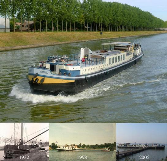 a boat traveling down a river in two pictures at Hotelschip Gandalf in Amsterdam