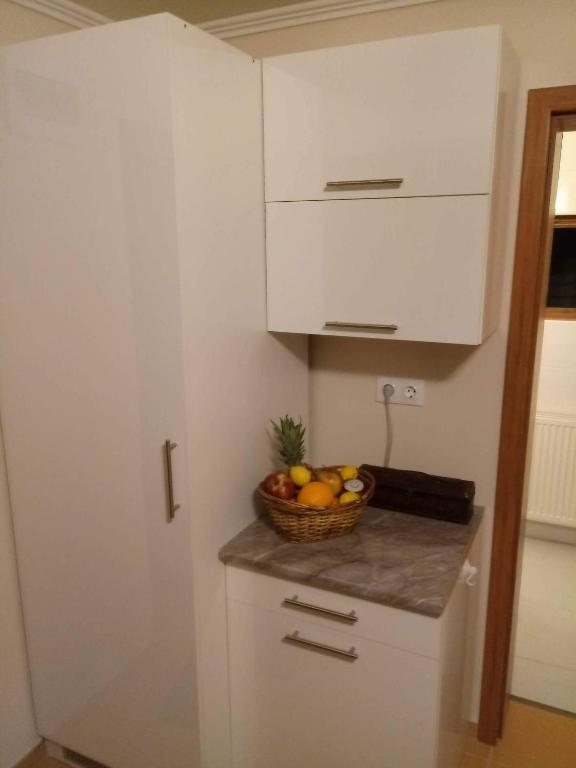 Kuchyň nebo kuchyňský kout v ubytování Limonádé Apartman AC Agárd Élményfürdő mellett