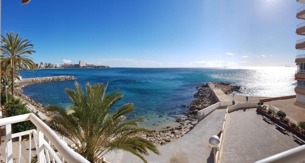 アリカンテにあるApartment Albufereta with sea viewの建物のバルコニーから海の景色を望めます。