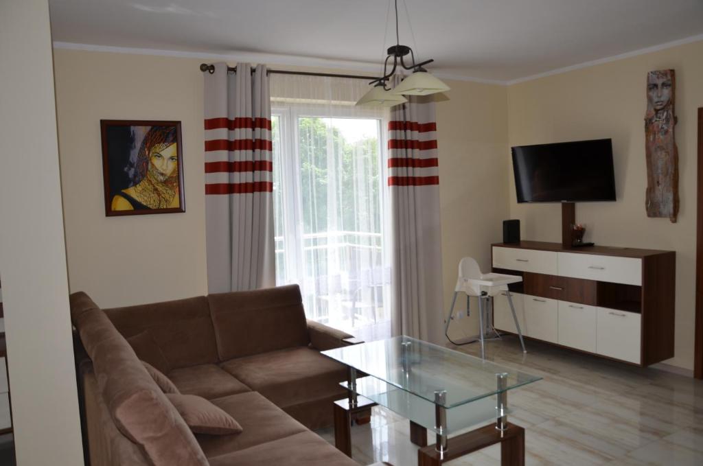 Televízia a/alebo spoločenská miestnosť v ubytovaní Luksusowy Apartament przy Plaży Niegocin