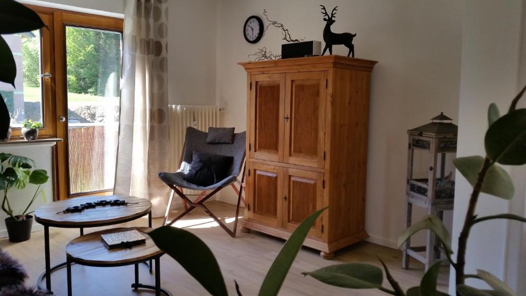 - un salon avec une armoire et une chaise dans l'établissement Räuberhöhle, à Deuselbach