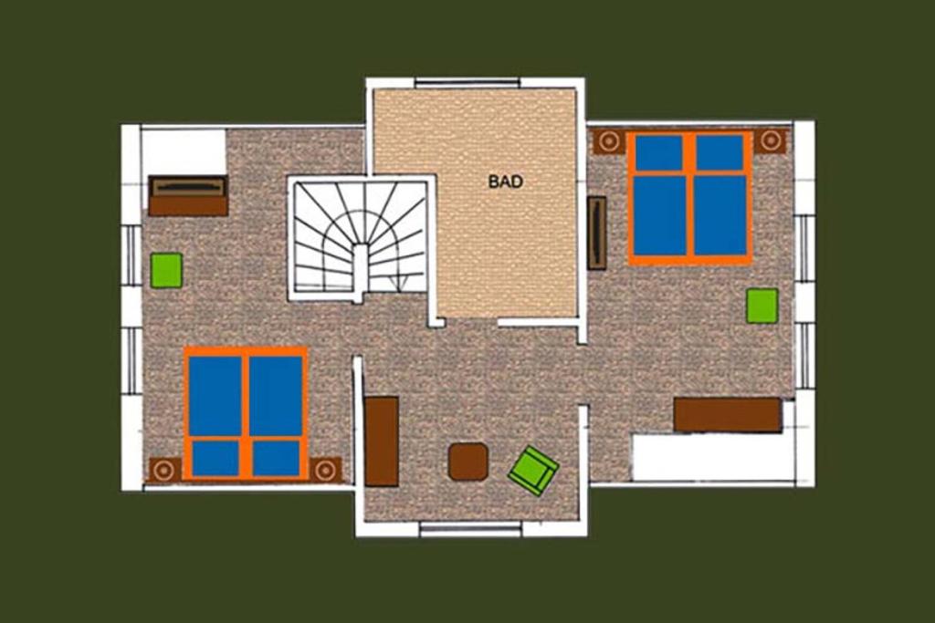 Půdorys ubytování Ferienhaus Rubin mit Sauna und Kamin, Reetdachhaus am Walde