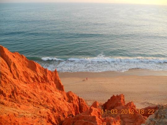 a view of the beach and the ocean from a cliff at Albufeira Falesia Beach Apartment in Albufeira