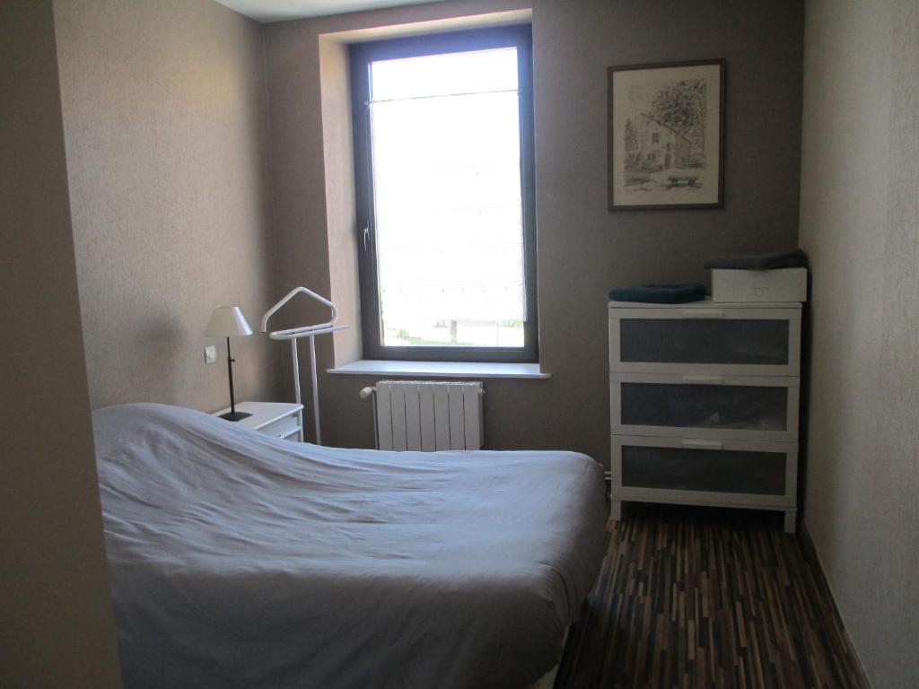 Schlafzimmer mit einem Bett und einem Fenster in der Unterkunft Chambre d'hôtes B&B in Moncel-sur-Seille