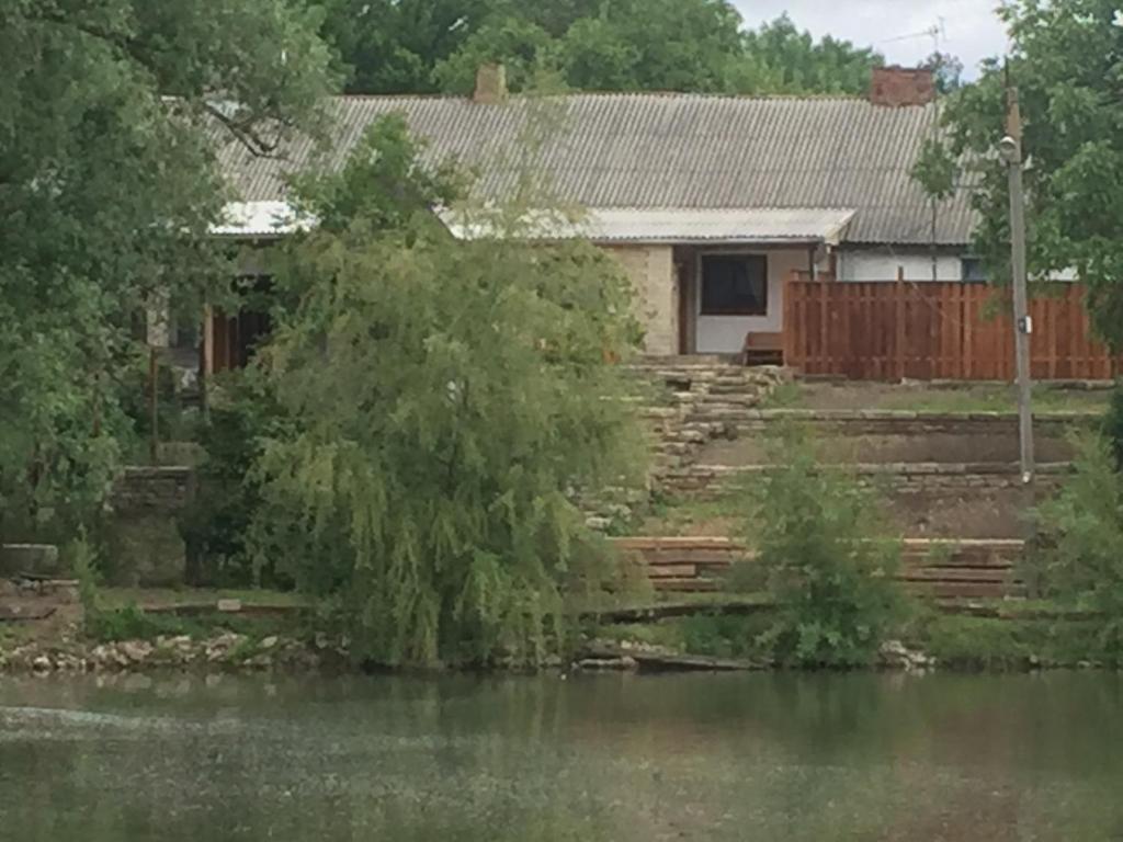 a house with a tree in front of a river at Эко отель "Золотая подкова" in Sharhorod