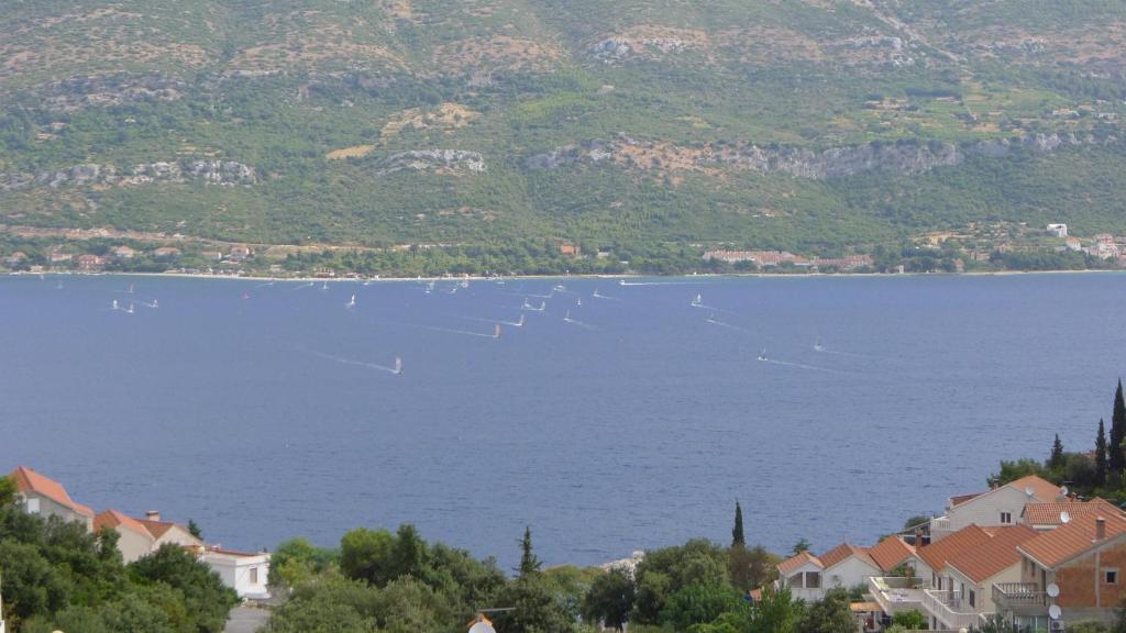 un groupe de bateaux dans une grande masse d'eau dans l'établissement Anamarija's Apartments, à Korčula