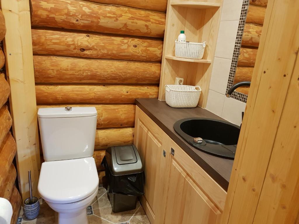 Koupelna v ubytování Rīteņi