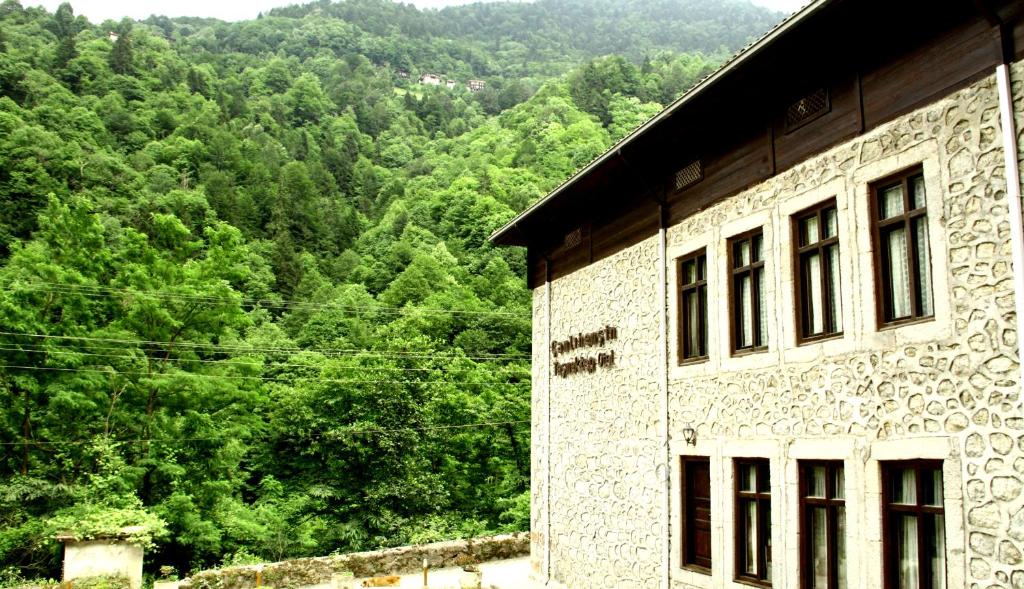 ÇamlıhemşinにあるCamlihemsin Tasmektep Hotelの山の見える石造り
