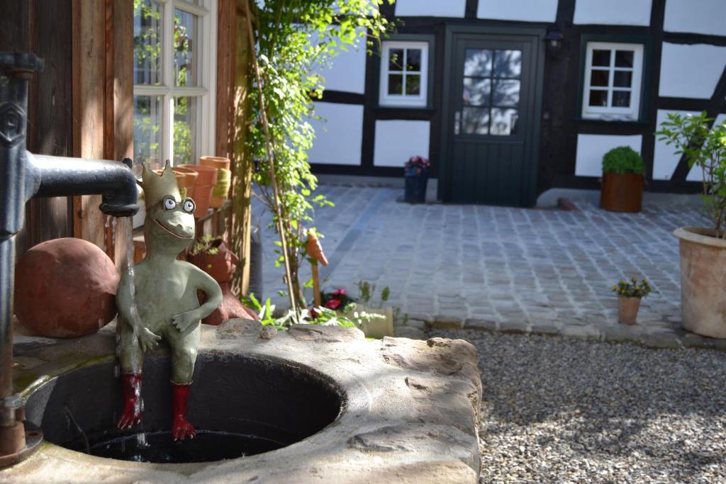 NettersheimにあるPetrushofの噴水に座る蛙像のある蛇口