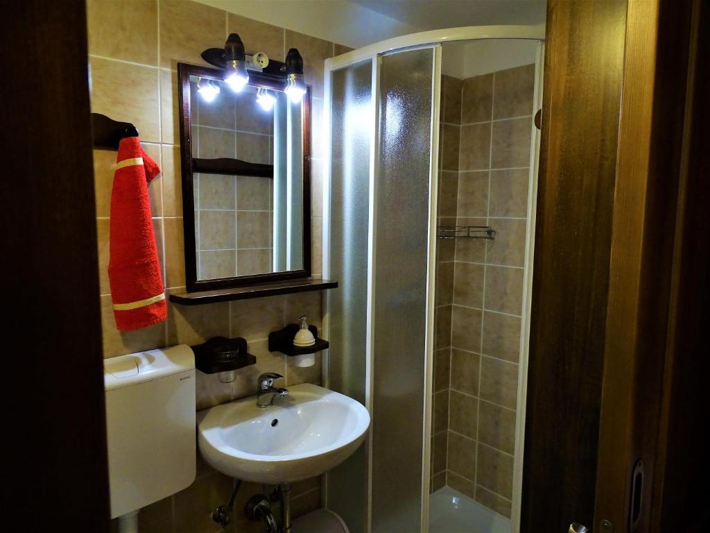 Koupelna v ubytování Apartmaji Pr-Gujlu Sela nad Podmelcem 5220 TOLMIN