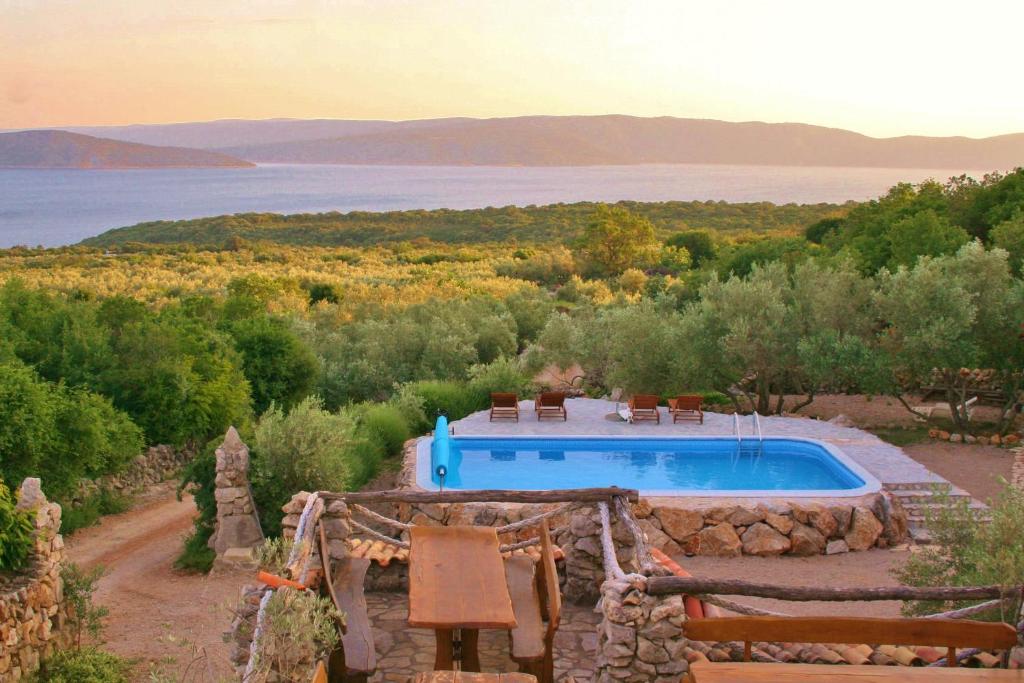 a villa with a pool and a view of the water at Boutique B&B Agroturizam Sv. Juraj in Krk