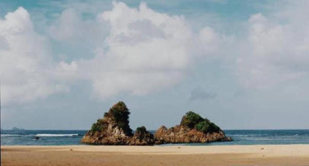 een klein eiland in de oceaan op een strand bij Puraran Surf Beach Resort in Baras