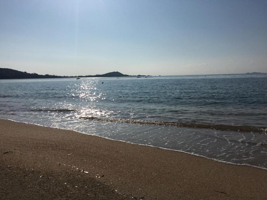 a beach with a body of water and the shoreline at Hotel l'Isolella in Porticcio