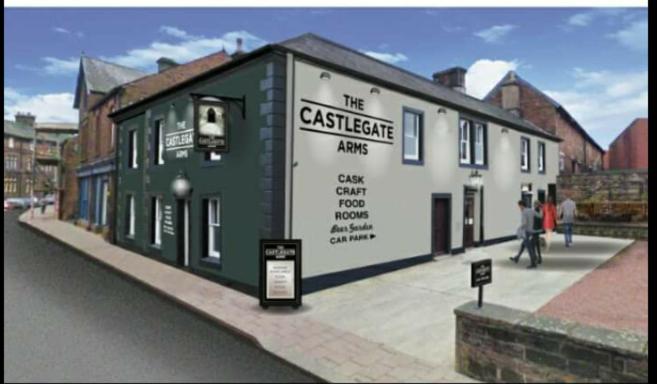 a rendering of a building on a city street at The castlegate arms in Penrith