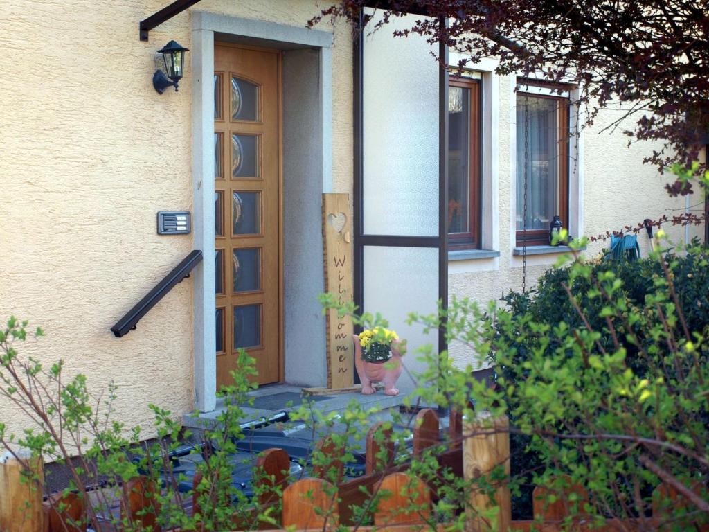 a door of a house with a potted plant on the doorstep at Apartment Nelli in Albstadt