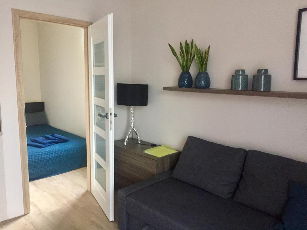 TV a/nebo společenská místnost v ubytování Modrý Apartmán