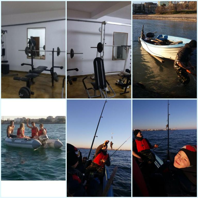 a collage of photos with people in a boat in the water at Vila pe plaja nr 9 in Saturn