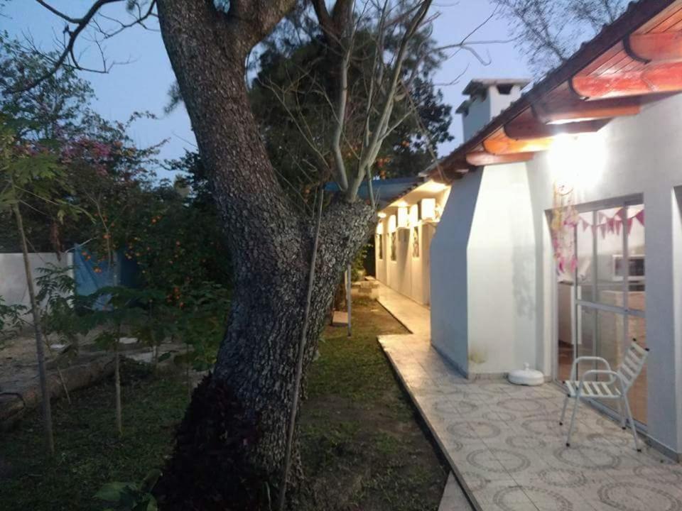 un árbol junto a un edificio blanco con un banco en Santo Domingo en Esquina